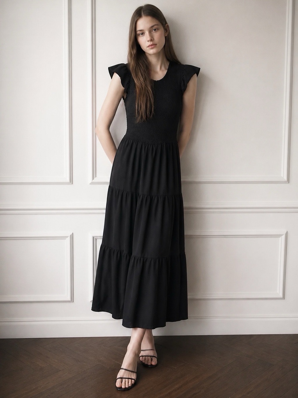 Merokeety Womens Maxi Dress Small Smocked Tiered Dark Cottage Dark Fairy Whimsy